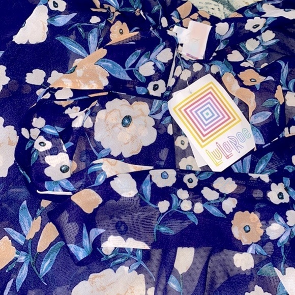 Lularoe Daphne blue floral cardigan with belt size XLarge - Picture 8 of 11